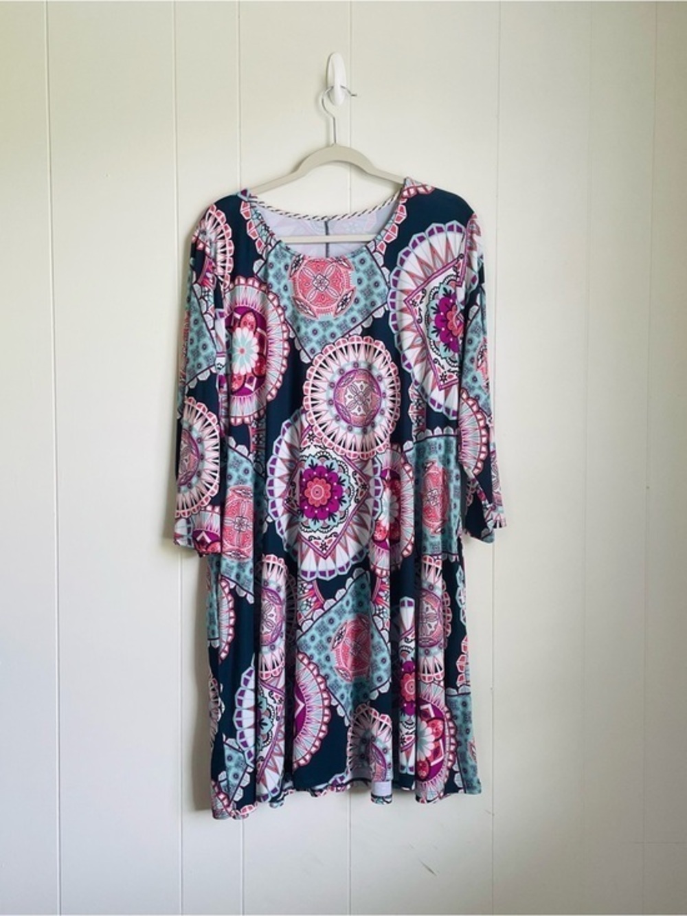 Paisley Grace Women’s 3X Geometric Medallion Print Tunic Dress Long Sleeve